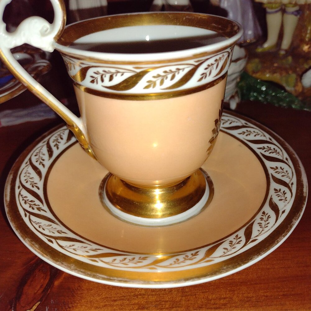 Stately Empire-Period (1830-1845) Porcelain Cup and Saucer, Germany